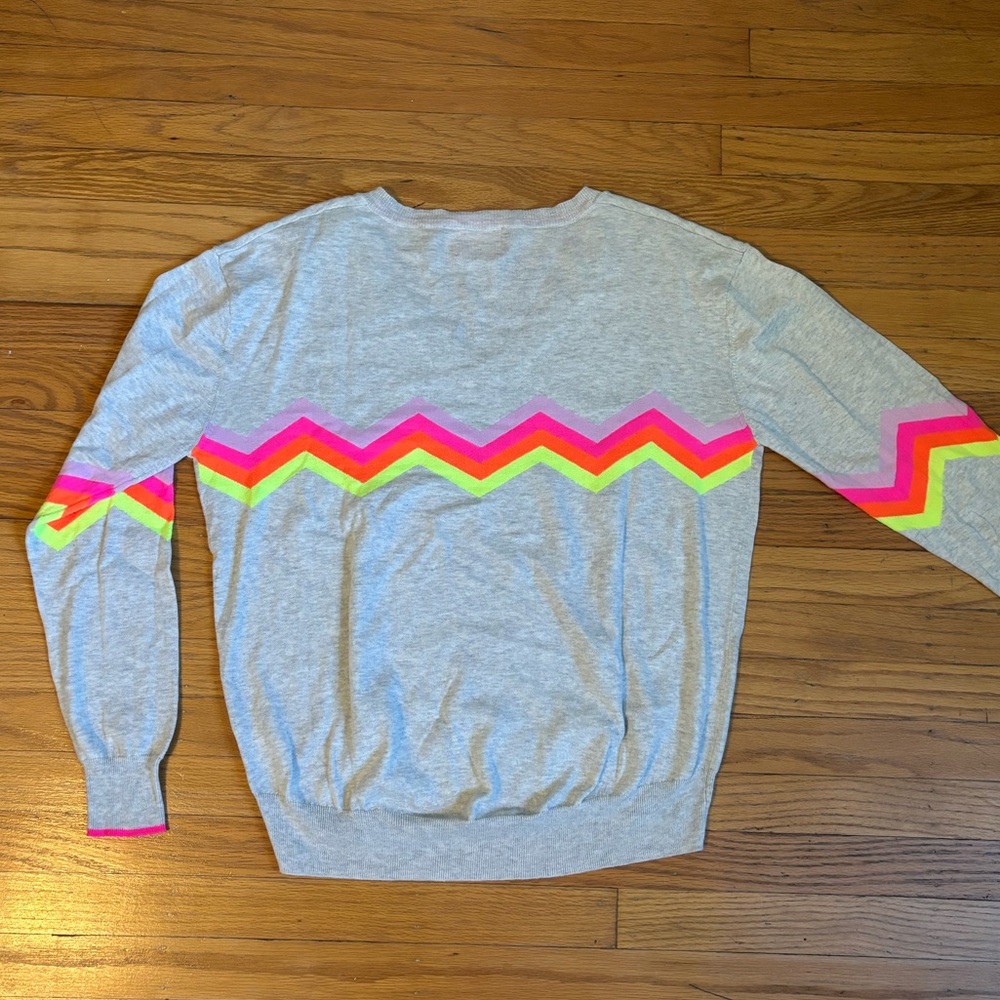 WISPR Silk Blend Grey + Neon Chevron Striped V-Neck Sweater XS